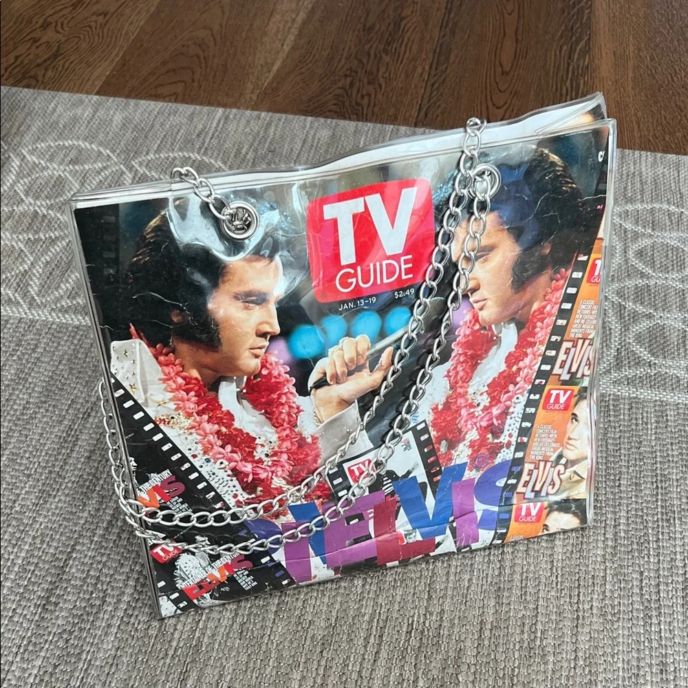 Vintage Elvis TV Guide tote bag with chain strap